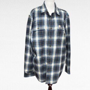 Carhartt Men's Big & Tall Hubbard Plaid Flannel Shirt Blue Plaid Size Large